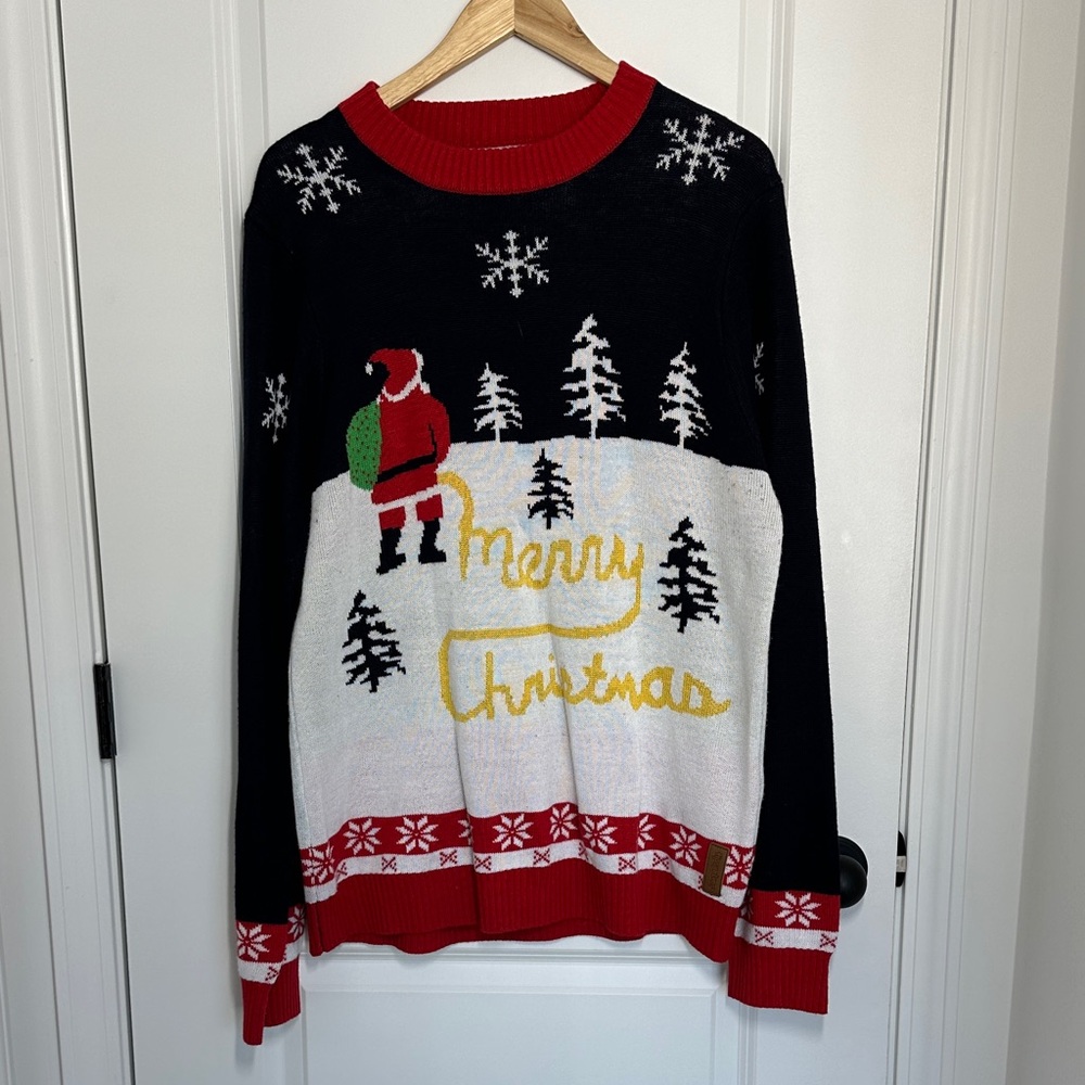 Tipsy Elves Men’s Yellow Snow Christmas Sweater Red/Black L